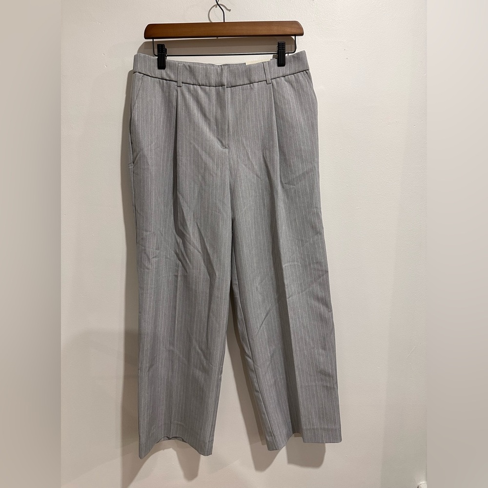 NWT RACHEL ZOE Grey Pinstripe‎ High Waisted Straight Leg Trousers Size 8